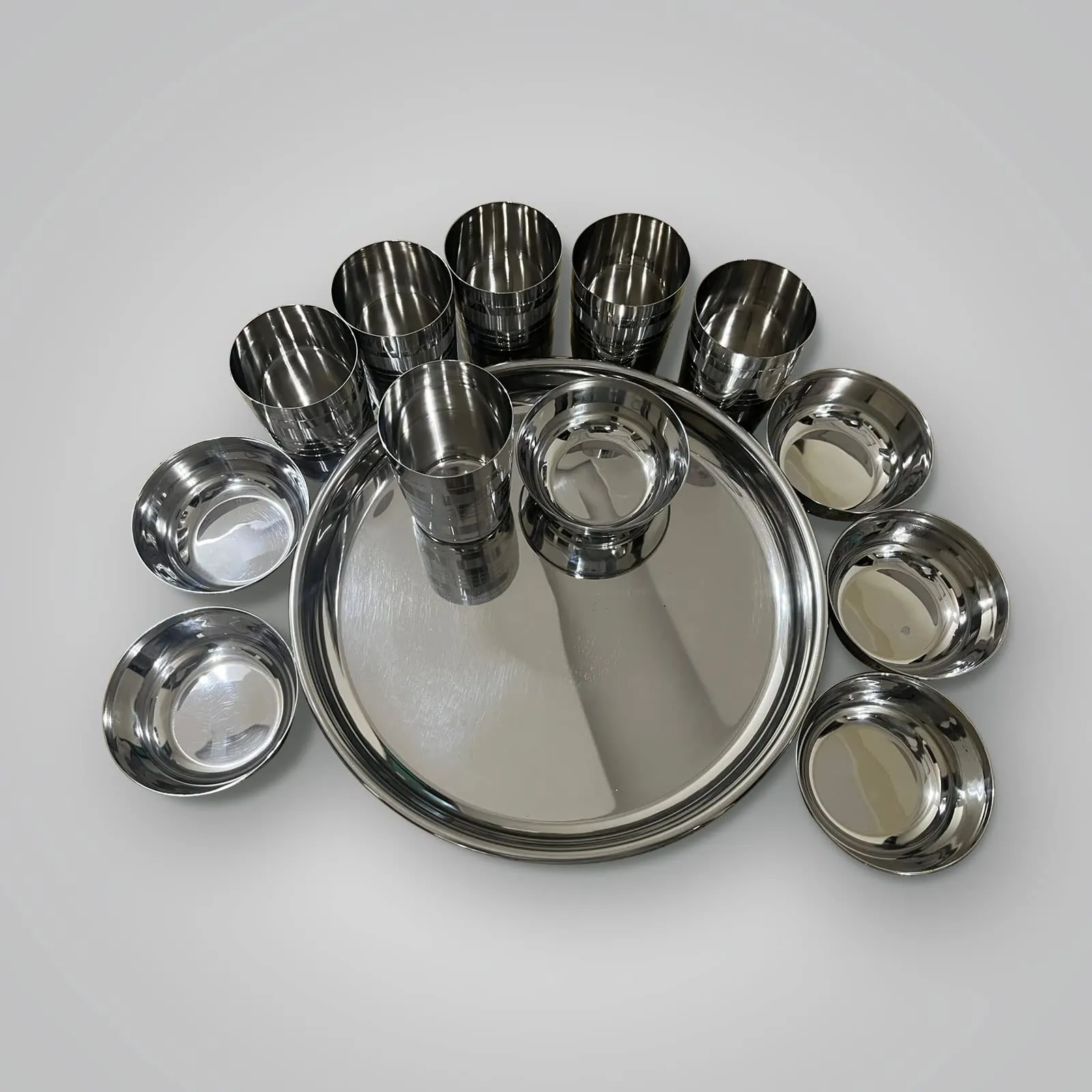 USHA SHRIRAM Stainless Steel Plate Bowl Set (12Pcs)| Blunt Edges, Deep Base | Glossy Finish, Durable, Easy to Clean &Stackable | Steel Plates Katori Set for Lunch, Breakfast, Dinner