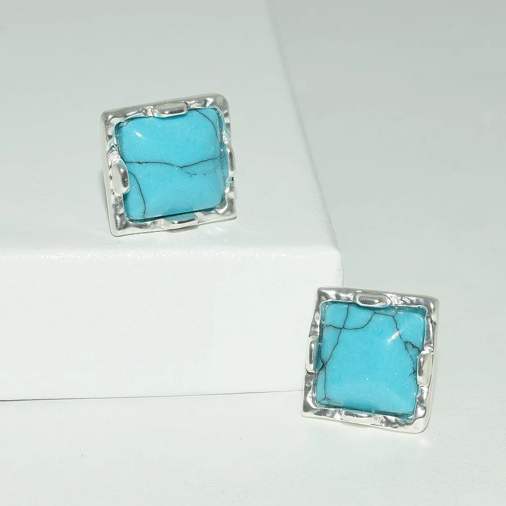 Vibrant turquoise cabochon square stud Earrings