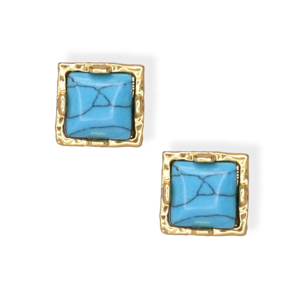 Vibrant turquoise cabochon square stud Earrings