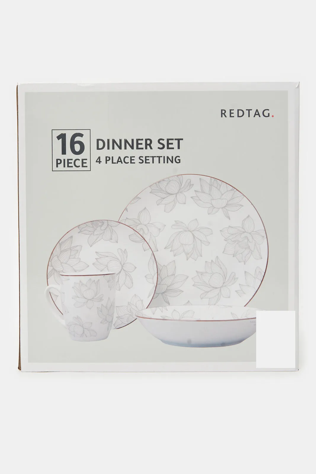 White And Grey Lotus Printed Dinner Set (16 Piece)