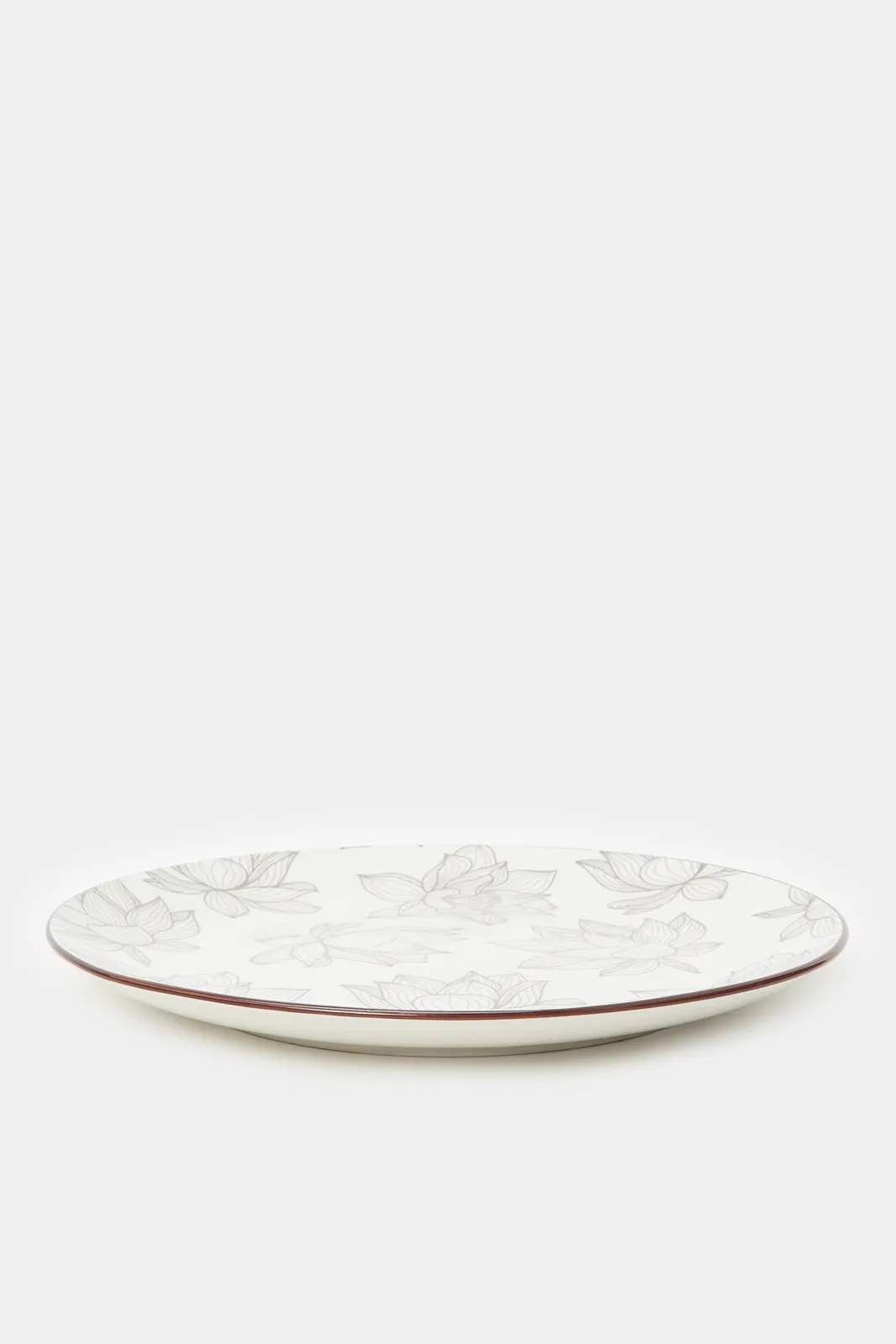 White And Grey Lotus Printed Dinner Set (16 Piece)